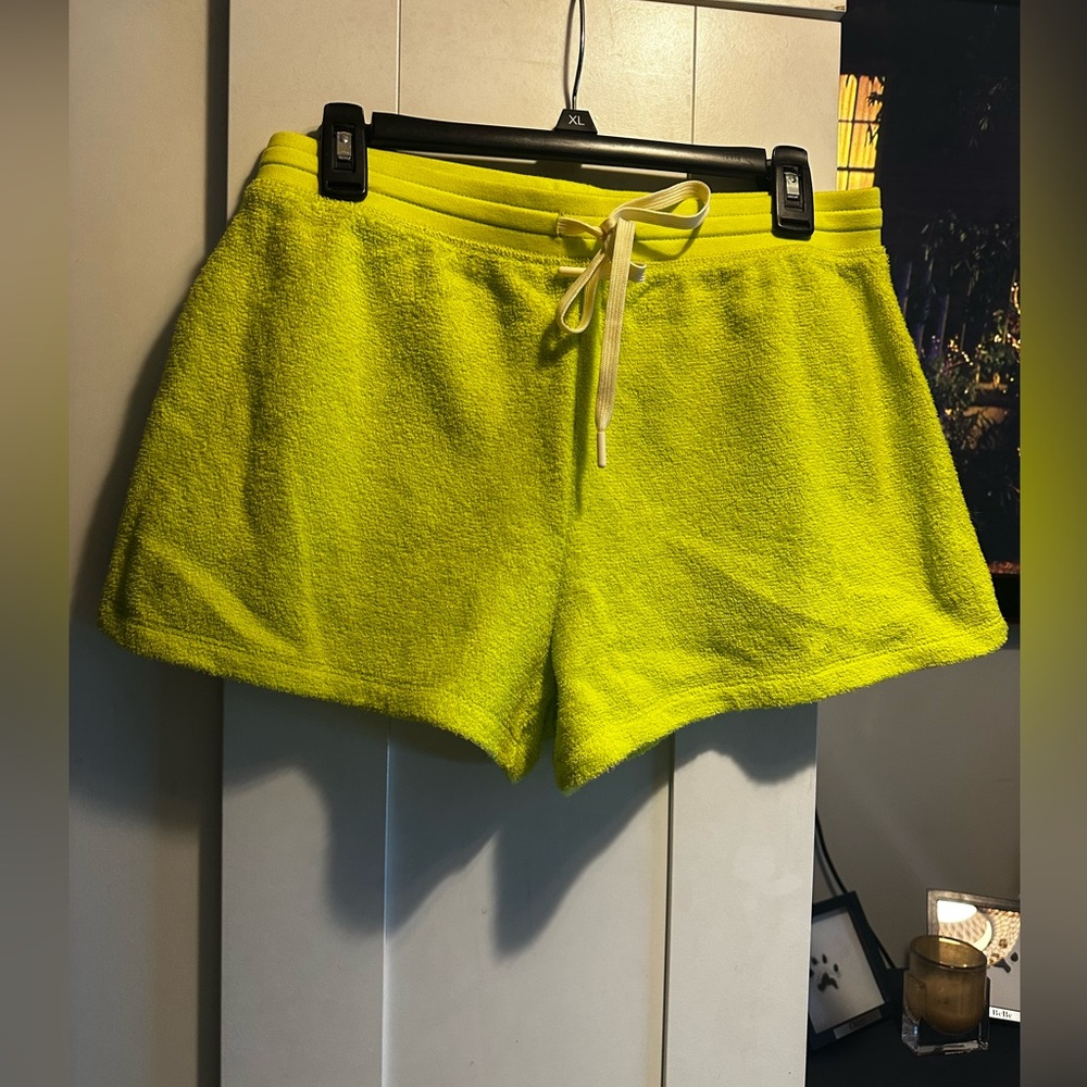 NWOT Outerknown Hightide Terry Cloth Shorts Neon/Electric Green $88MSRP